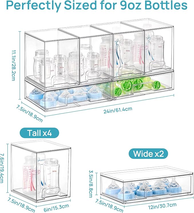Vtopmart 6 Pack Clear Baby Bottle Organizer Set, Stackable Storage Drawers Ideal - Image 2