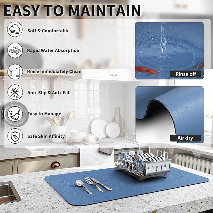 Dish Drying Mat for Kitchen Counter, Heat Resistant Drainer Mats - Image 4