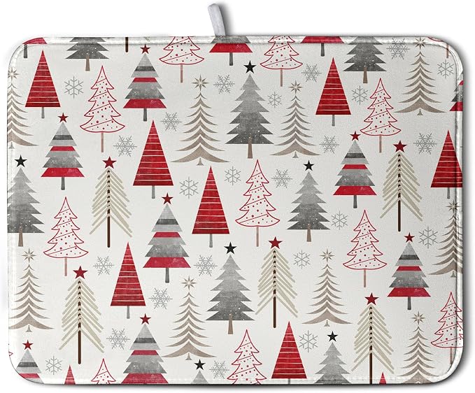 Christmas Dish Drying Mats for Kitchen Counter Xmas Tree Drying Mat Winter by Wnoesat