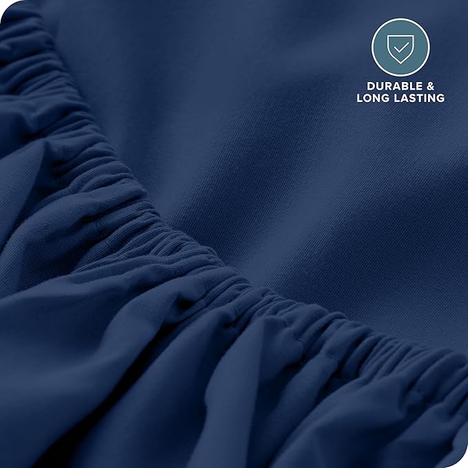 Bare Home Fitted Bottom Sheet Twin - Premium 1800 Microfiber - Ultra-Soft Wrinkle Free - Deep Pocket - Fitted Sheet (Twin, Dark Blue)