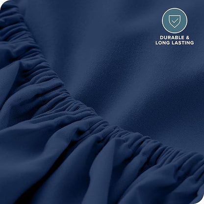 Bare Home Fitted Bottom Sheet Twin - Premium 1800 Microfiber - Ultra-Soft Wrinkle Free - Deep Pocket - Fitted Sheet (Twin, Dark Blue)