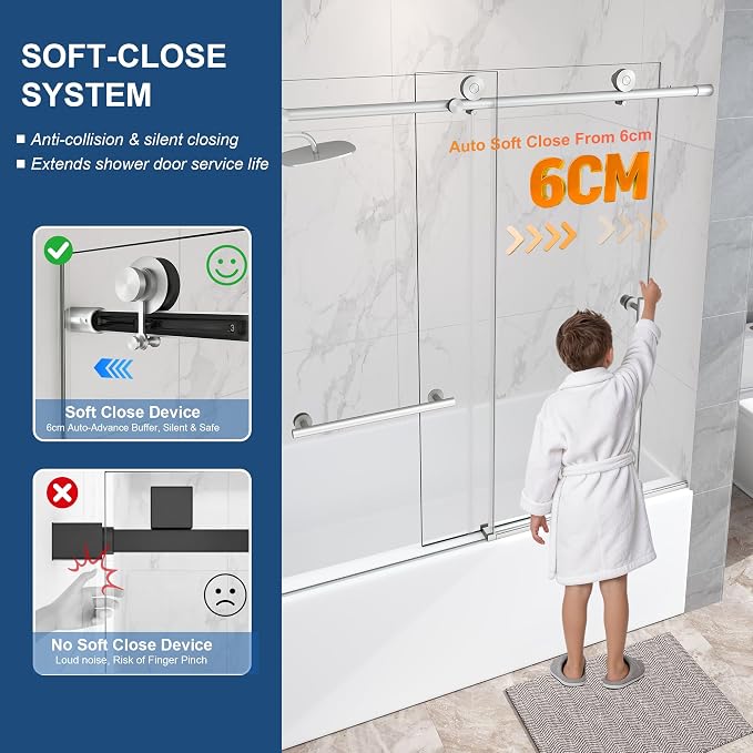 Frameless Tub Sliding Door, 5/16" Bathtub Shower Door - Image 3