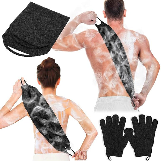 Anezus Exfoliating Back Scrubber Bath Gloves Set, Exfoliating Shower Towel by anezus