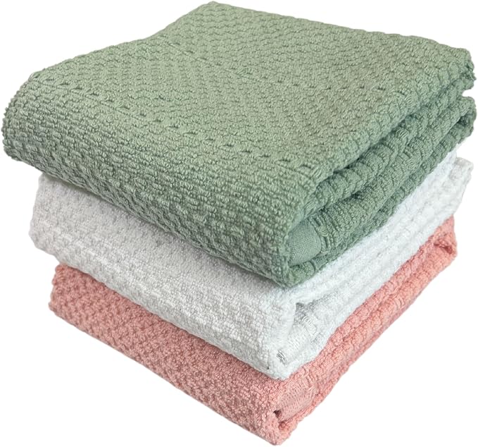 Sage White Light Pink Kitchen Hand Dish Towels: Oversized 28" x 18", 100% by SerafinaHome