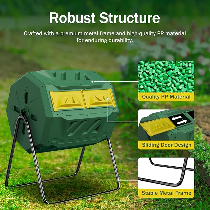 43 Gallon Outdoor Dual Chamber Tumbling Composter - Image 4