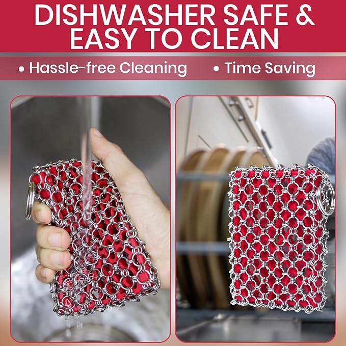 Cast Iron Scrubber Chainmail - 316L Cast Iron Cleaner Scrubber and Bamboo Cloth - Image 6