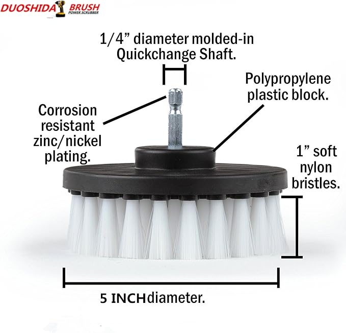 Drill Brush 5 inch Soft Bristle White Quick Change Shaft - Image 2