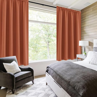 DWCN Blackout Curtains Thermal Insulated, Energy Saving & Noise Reducing Bedroom and Living Room Curtains, Burnt Ochre, W 52x L 45 Inch, Set of 2 Rod Pocket Curtain Panels
