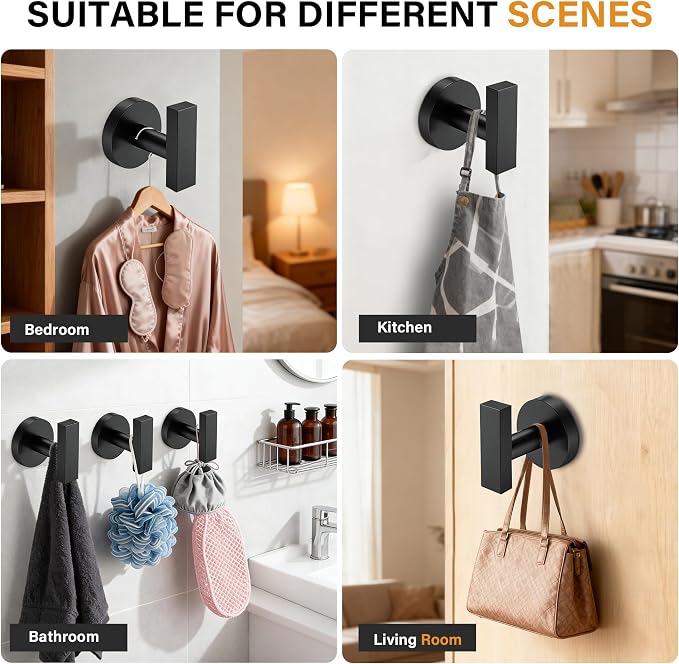 Nolimas Towel Hooks for Bathrooms, Matte Black Towel Hook for Kitchen Bathroom - Image 7