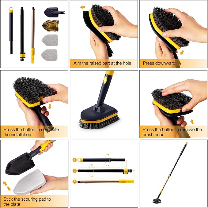 Yocada Tub Tile Scrubber Brush 2 in 1 Cleaning Brush 58.2 Inch Adjustable - Image 3