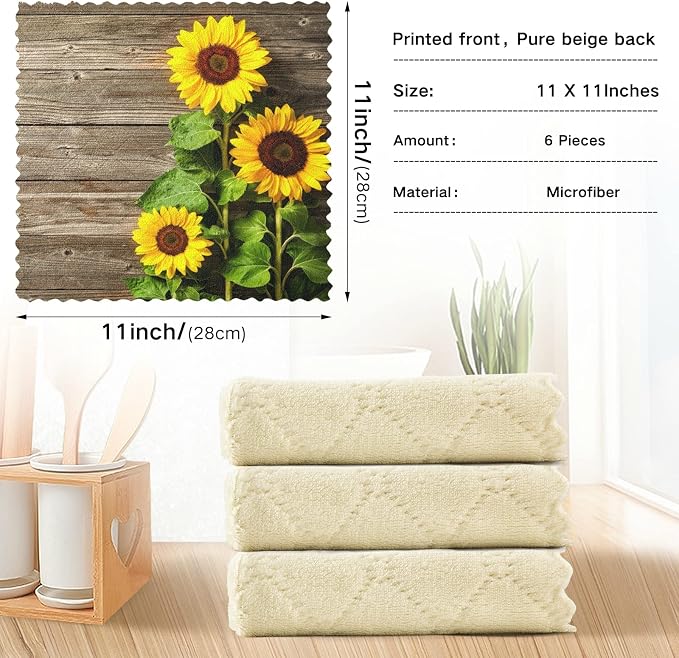 ALAZA Dish Towels Kitchen Cleaning Cloths Autumn Sunflowers On Wooden Board - Image 3