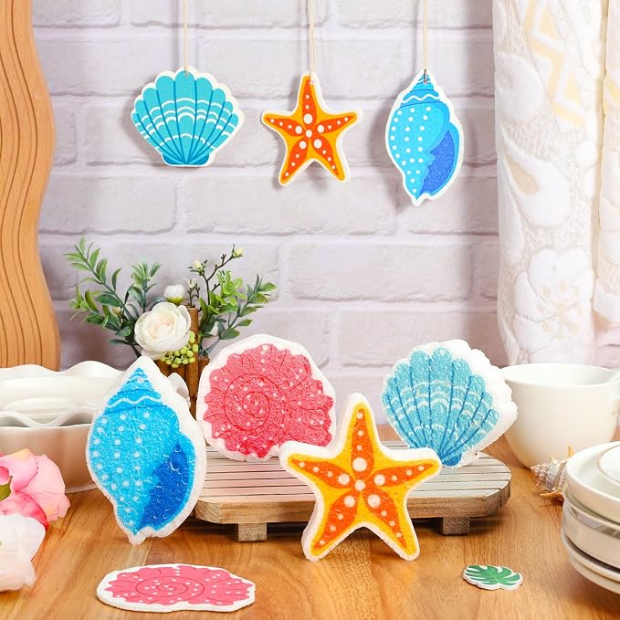 Whaline 8Pcs Starfish Shell Kitchen Sponges Water Absorbing Dish Washing Sponge - Image 4