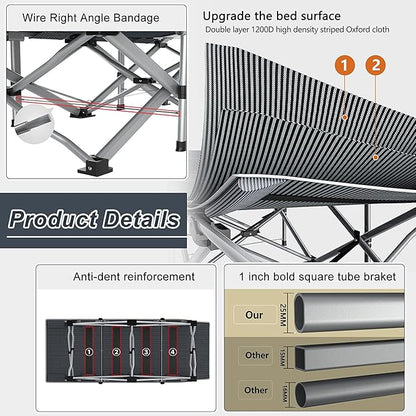 ABORON Camping Cot for Adult 28" Extra Wide, 2PK Heavy-Duty 1200D Oxford Cot for Sleeping, Portable Folding Camp Bed with Mat & Carry Bag