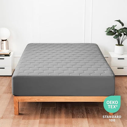 Hearth & Harbor 2 Pack Full Size Quilted Fitted Mattress Pad Cover, 100% Waterproof Mattress Protectors, Deep Pocket Fitted Mattress Cover 8" - 21" (54" x 75", Gray)
