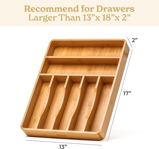 SMIRLY Silverware Drawer Organizer – Bamboo Kitchen Drawer Organizer, - Image 2