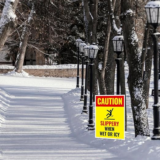 Caution Slippery When Wet or ICY Sign, Double Sided 12x18 Inches, Corrugated - Image 3