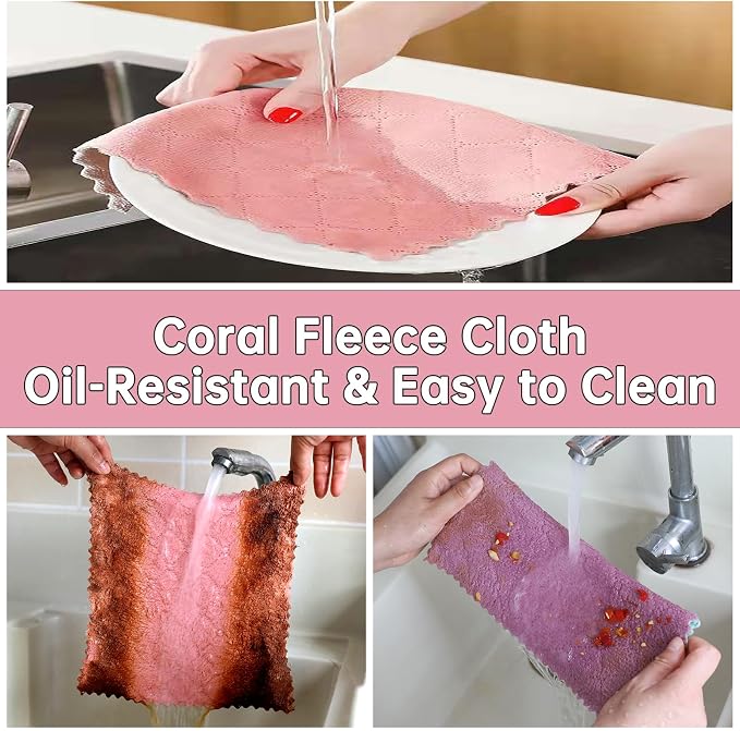 12 Pack Kitchen Cloth, Dish Towels, Microfiber Cleaning Cloths, Premium Coral - Image 6