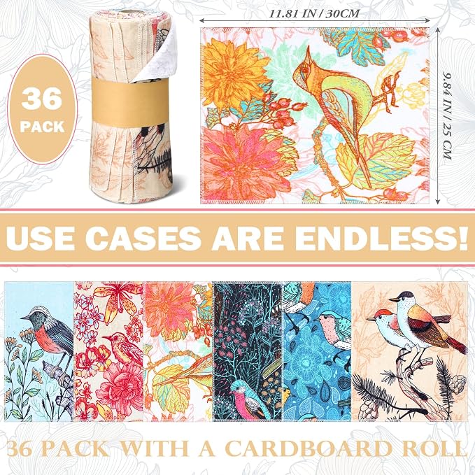 36 Pack Bird Reusable Cleaning Cloths Washable Cotton Kitchen Towels - Image 6
