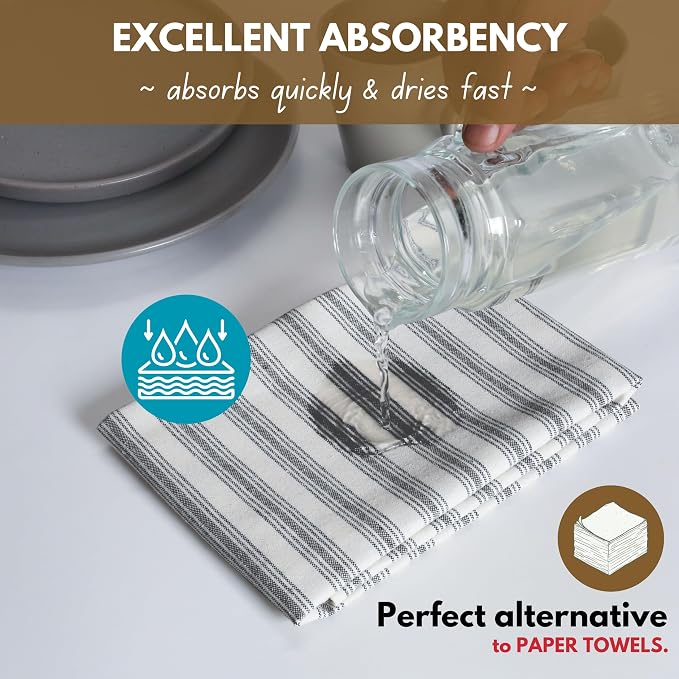 Native Fab 4 Pack Farmhouse Modern Stripe Kitchen Dish Towels Cotton Super - Image 2