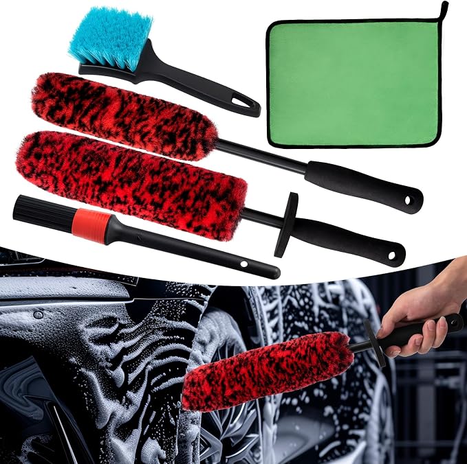 5 Pack Car Wheel and Tire Cleaner Brushes Kit Auto Motorcycle Rim Ultra Soft - Image 9