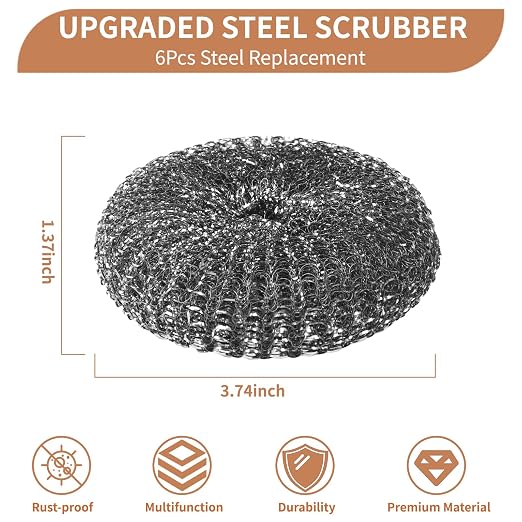 6PCS Steel Wool Scrubber Wire Sponge Set, Barbecue Grill Cleaning Scrubber Pads - Image 2