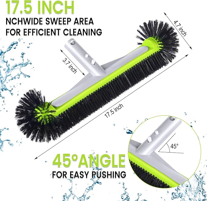 Swimming Pool Brush Head with Round Ends, 17.5" Heavy Duty Aluminum Back Head - Image 2