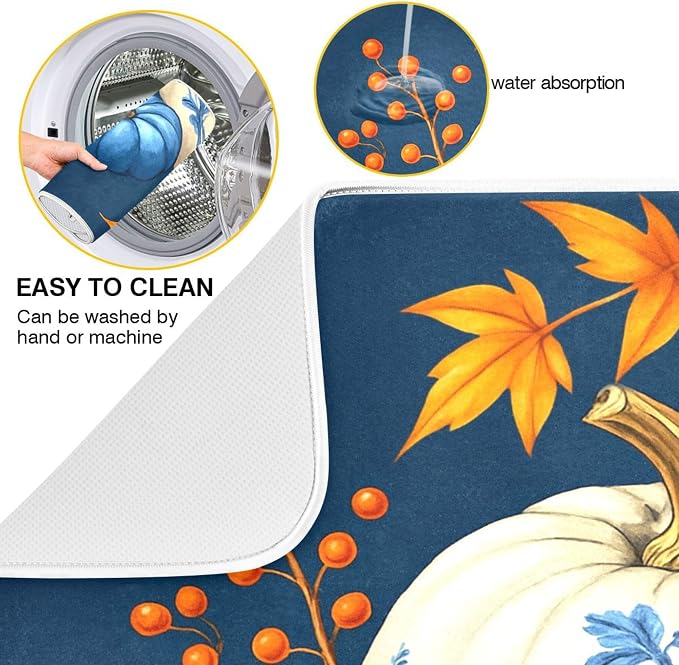 Pumpkin Porcelain Blue White Dish Drying Mat - Image 2