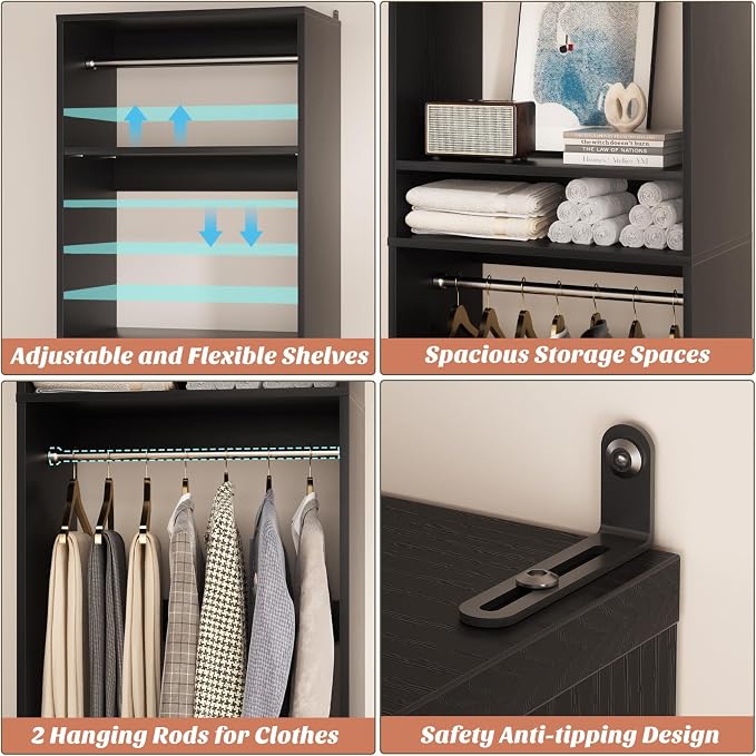 Unikito Freestanding Closet System, 25” Closet Organizer Wardrobe - Image 3