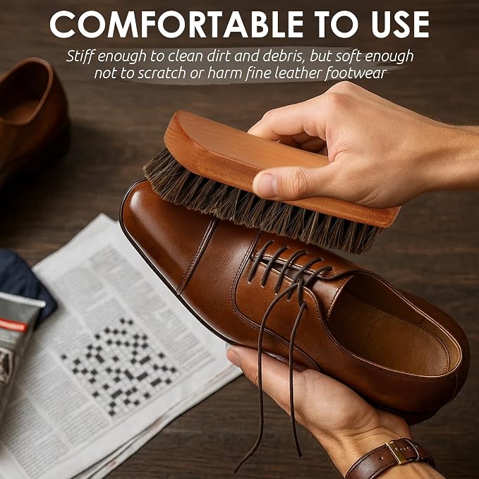 6.7" Horsehair Shoe Shine Brush Set of 2-100% Soft Genuine Horse Hair Bristles - Image 5