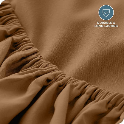 Fitted Bottom Sheet Twin Size - Premium 1800 Microfiber - Ultra-Soft Hotel Luxury - Deep Pocket - Durable and Long Lasting - Fitted Sheet (Twin, Caramel)