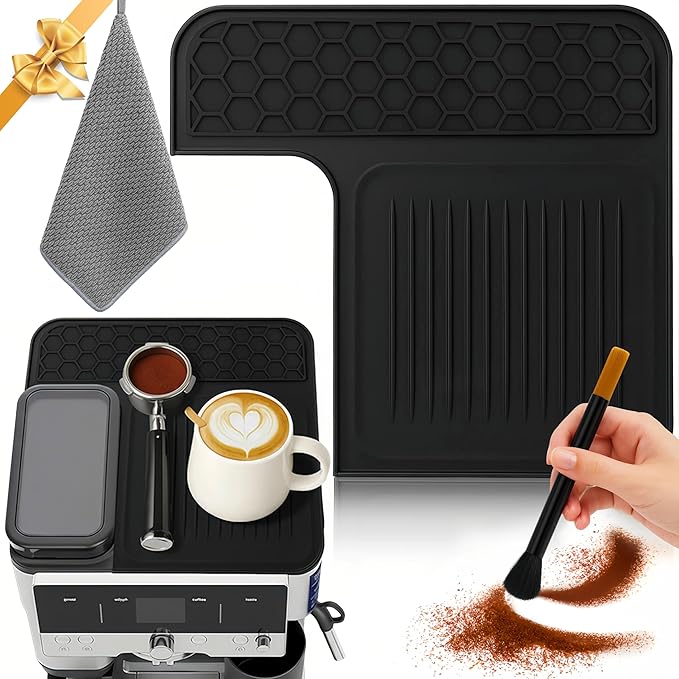 1 Pcs Top Mat for Ninja Luxe Cafe Espresso Machine ES601 & ES701, with Barista Towel and Coffee Cleaning Brush, Clean and Protects Top Surface, Anti-scratch, Non-Slip Silicone Coffee Machine Mat
