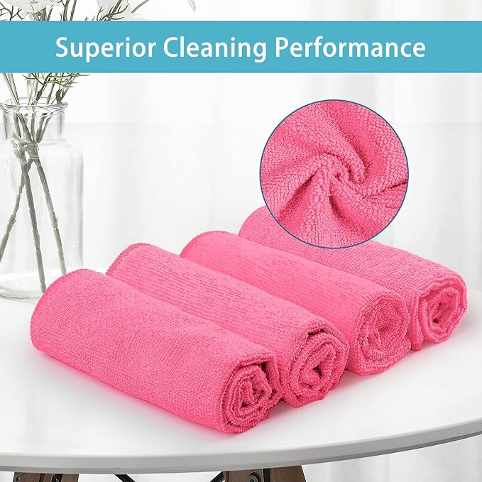 HOMEXCEL Pink Microfiber Cleaning Cloth, 8 Pack Cleaning Towels - Image 3