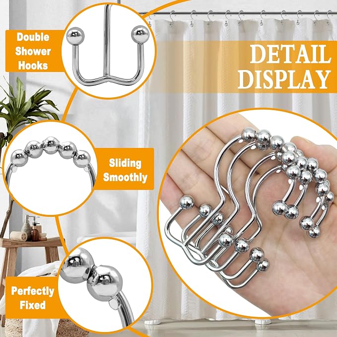 Shower Curtain Hooks, Free Sliding Double Shower Hooks - Image 5