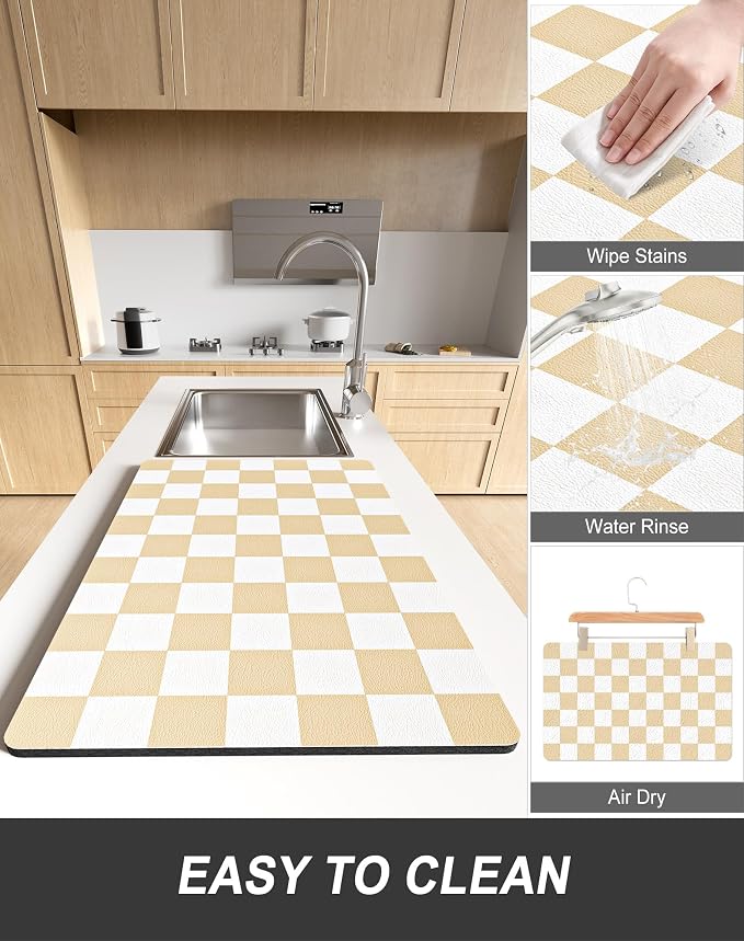 Rnivvi Dish Drying Mat for Kitchen Counter, XL 15 x 24" Cute Checkered - Image 6