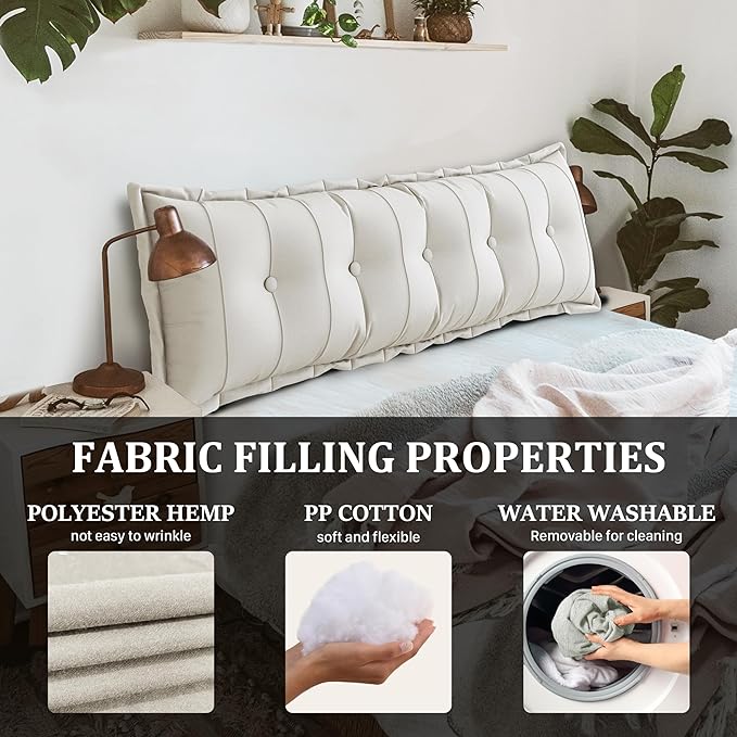 Large Bolster Reading Pillow Twin XL Backrest Positioning Support Pillow Daybed Cushion Headboard Pillows for Bed Bunk Sofa with Removable Cover, White, 39 x 3 x 20 Inch