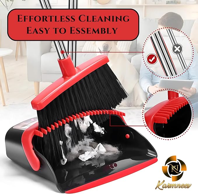 Standing Broom and Dustpan Set, Built-in Scraper Teeth, No-Slip Grip, Dust - Image 4