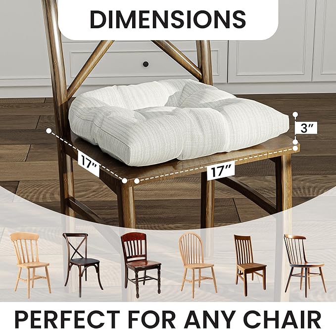 Klear Vu Gripper Overstuffed Universal Non-Slip Dining Chair Cushions for Kitchen Decor or Office Use, U-Shaped Skid-Proof Seat Pad, 17x17 Inches, 2 Count (Pack of 1), Chenille Cream