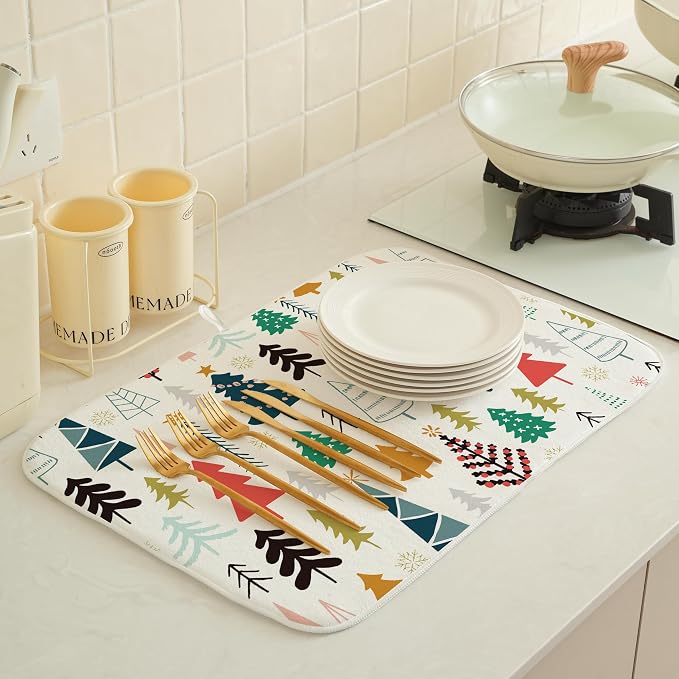 Christmas Dish Drying Mats 18x24 Inch Colorful Geometric Christmas Tree Drying - Image 3