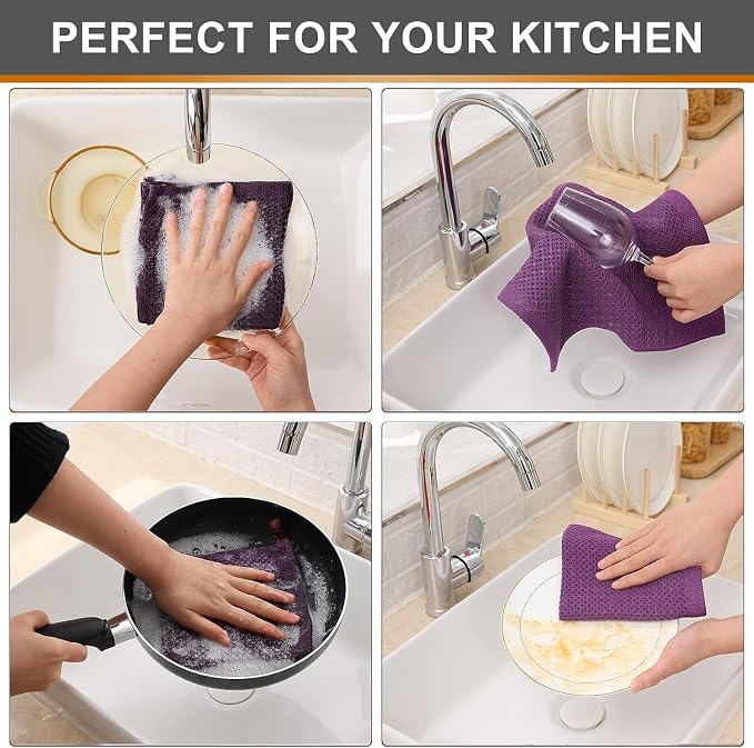 Kitinjoy 100% Cotton Kitchen Dish Cloths, 8 Pack Waffle Weave Ultra Soft - Image 4