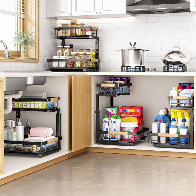 PXRACK Under Sink Organizer, Adjustable Height, 2 Tier Pull Out Under Cabinet - Image 7