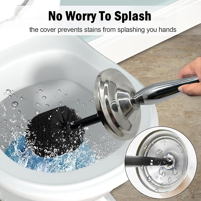 Chrome Silver Metal Toilet Bowl Brush - Image 4