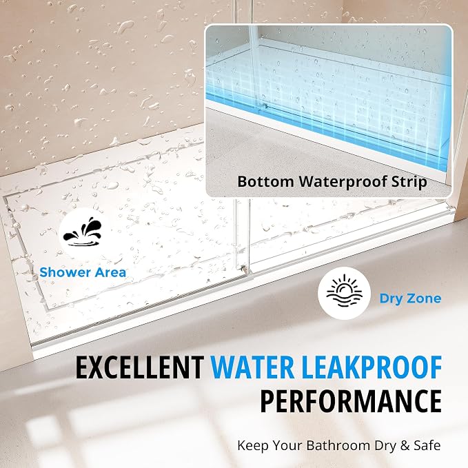 Frameless Sliding Shower Door 56–60 in W x 76 in H, 10mm Clear Tempered Glass - Image 4