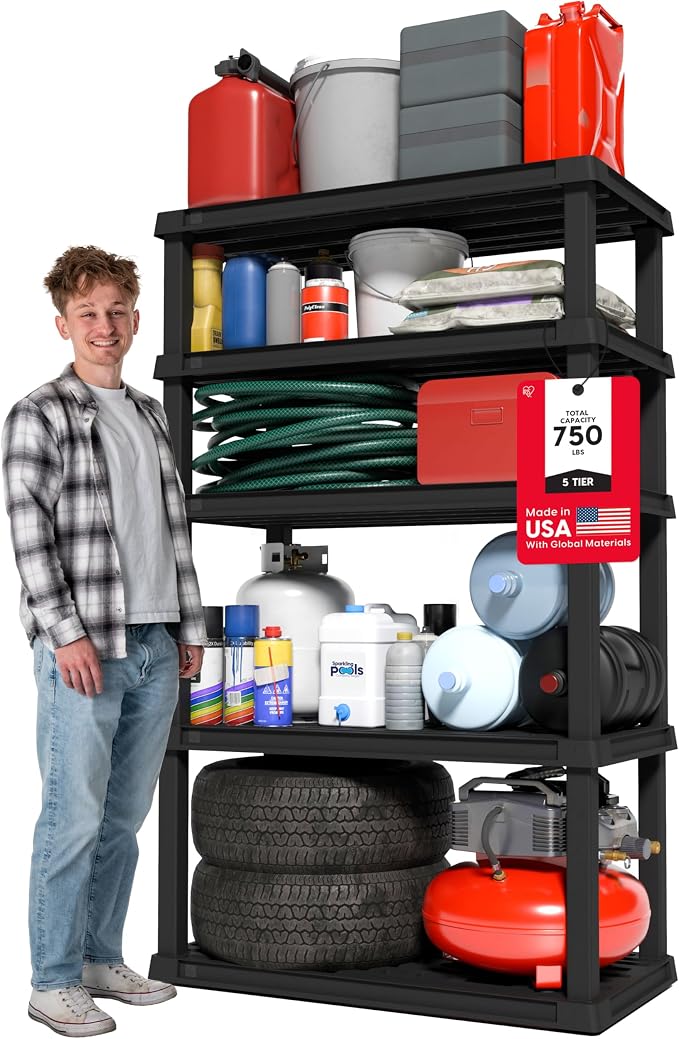 IRIS USA 5-Shelf Heavy Duty Plastic Storage Shelves, 750lb Capacity, Large by IRISUSA