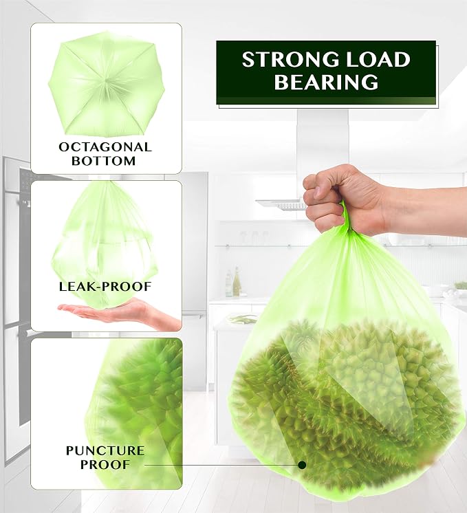 FORID 2.6 Gallon Compostable Garbage Bags, 5 Rolls – Green, Unscented Trash Bags - Image 3