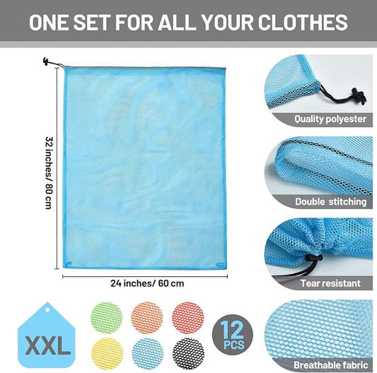 Berlune 12 Pcs Large Laundry Bag Colorful Extra Large Mesh Laundry Bag Bulk - Image 2