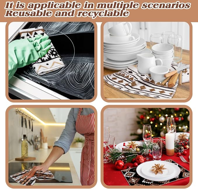 36 Pack Western Aztec Reusable Cleaning Cloths Washable Cotton Kitchen Towels - Image 5