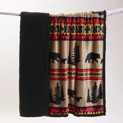 CARSTENS, INC. Ultra Premium Super Soft Plush Sherpa Fleece Oversized Throw Blanket 54" x 68", Bear Trails Black