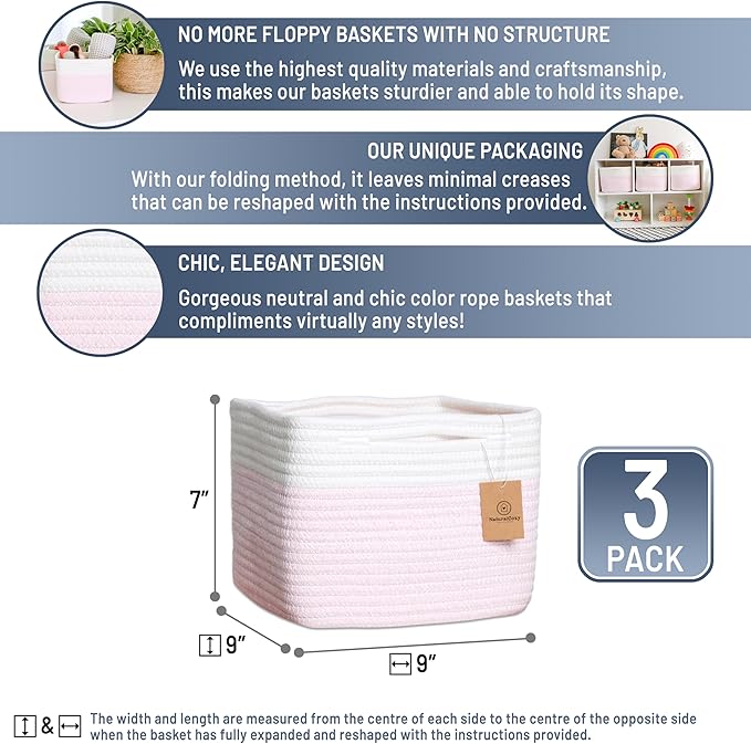 NaturalCozy Storage Cubes 9”x9”x7”Cotton Rope Woven Baskets - Image 2