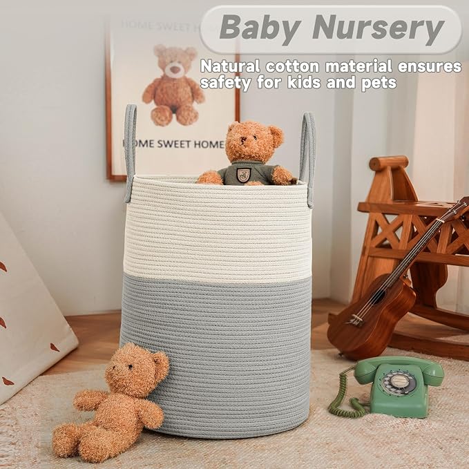 Large Woven Laundry Basket Hamper, 100L Cotton Rope Storage Bin - Image 2