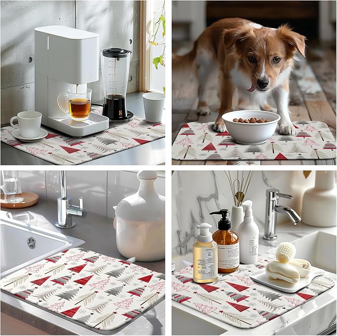 Christmas Dish Drying Mats for Kitchen Counter Xmas Tree Drying Mat Winter - Image 7